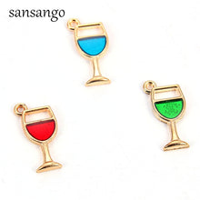Load image into Gallery viewer, 10PCS Goblet Colorful Enamel Wine In Glass Zinc Alloy Little Pendant Charm Accessories