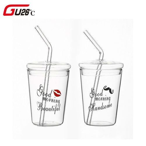 Transparent Glass Cup With Straw