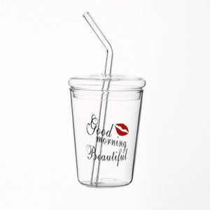 Transparent Glass Cup With Straw