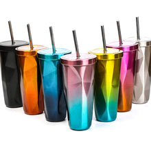 Load image into Gallery viewer, Stainless Steel Coffee Mug With Straw Lid Double Wall Thermos Mug 500ml